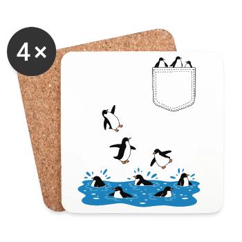 Penguin Jump Into The Water Pocket Design - Coasters (set of 4) - white - Front