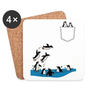 Penguin Jump Into The Water Pocket Design - Coasters (set of 4) - white - Front