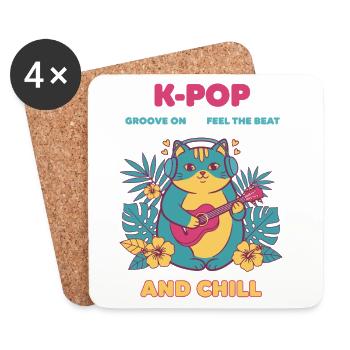 K-POP Groove auf Feel The Beat und Chill Cat - Untersetzer (4er-Set) - Weiß - Vorne