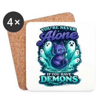 Demon Cat – You're Never Alone - Coasters (set of 4) - white - Front