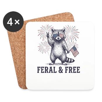 Wild and Free Raccoon – Funny Patriotic - Coasters (set of 4) - white - Front