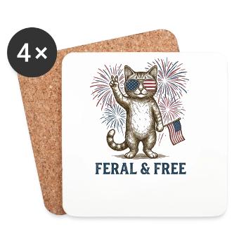 Chat sauvage et libre – Chat patriotique drôle - Dessous de verre (lot de 4) - blanc - Devant