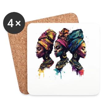 Icônes triples africaines de bandage - Dessous de verre (lot de 4) - blanc - Devant