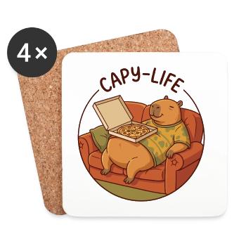 Capybara sofa with pizza cozy animal motif - Coasters (set of 4) - white - Front