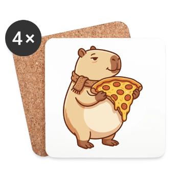 Pizza Capybara with melty cheese - Coasters (set of 4) - white - Front