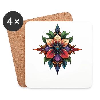 Mandala de l’Étoile de Fleurs - Dessous de verre (lot de 4) - blanc - Devant