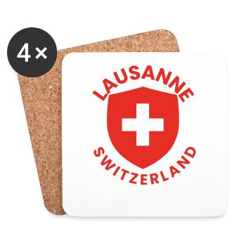 Lausanner Schild mit Schweizer Flagge - Untersetzer (4er-Set) - Weiß - Vorne