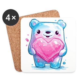 Cuddly bear with heart crystal - Coasters (set of 4) - white - Front