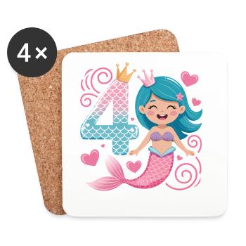 Mermaid 4th Birthday 4 Years - Coasters (set of 4) - white - Front