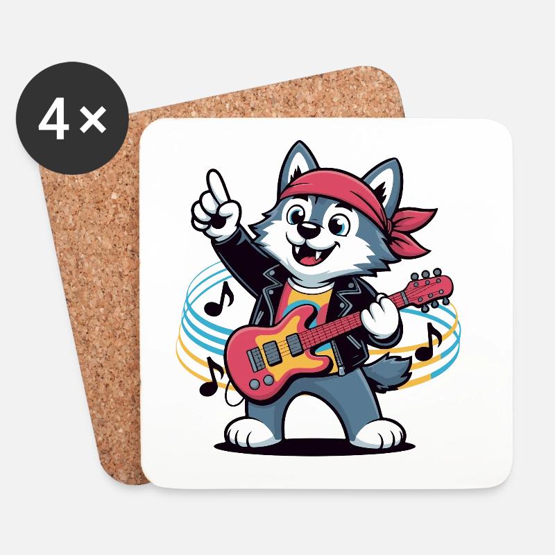 Cat Guitar - Coasters (set of 4) - white