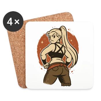 Woman and Fighter Cartoon Retro - Coasters (set of 4) - white - Front