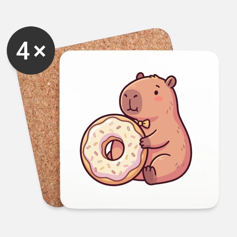 Capybara mit Donut süßes elegantes Tiermotiv - Untersetzer (4er-Set) - Weiß
