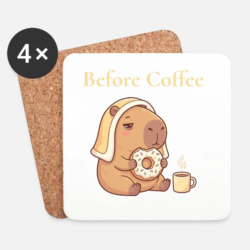Capybara mit Donut und Kaffee gemütliches Motiv - Untersetzer (4er-Set) - Weiß