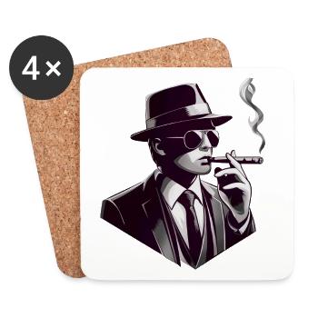 Noir Gentleman with Cigar - Coasters (set of 4) - white - Front