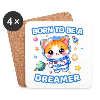 Né pour être un chaton astronaute rêveur - Mâle - Dessous de verre (lot de 4) - blanc - Devant