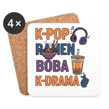 K-Pop Ramen Boba K Drama Korean Music Cute Korea - Coasters (set of 4) - white - Front