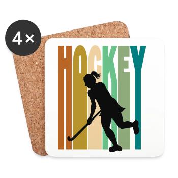 Hockey sur gazon féminin rétro vintage - Dessous de verre (lot de 4) - blanc - Devant