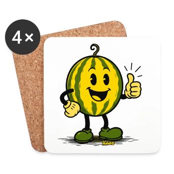 Fröhliche Wassermelone Cartoon - Untersetzer (4er-Set) - Weiß - Vorne