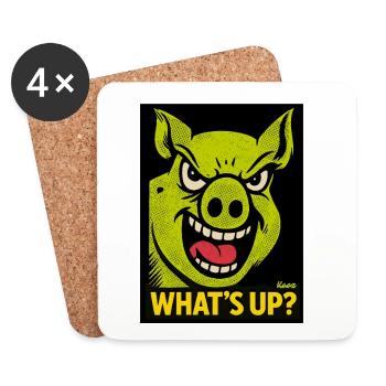 Grinsendes Schwein mit Was ist los? - Untersetzer (4er-Set) - Weiß - Vorne