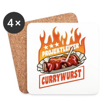 Project Manager Currywurst | Fast Food | Flames - Coasters (set of 4) - white - Front