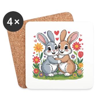 Hase Comic Paar Liebe - Untersetzer (4er-Set) - Weiß - Vorne