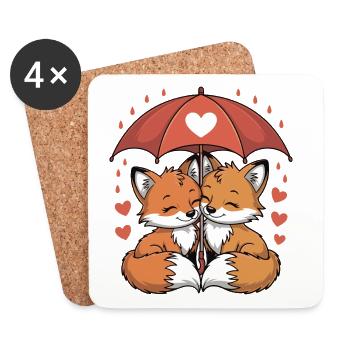 Fuchs Comic Paar Liebe - Untersetzer (4er-Set) - Weiß - Vorne