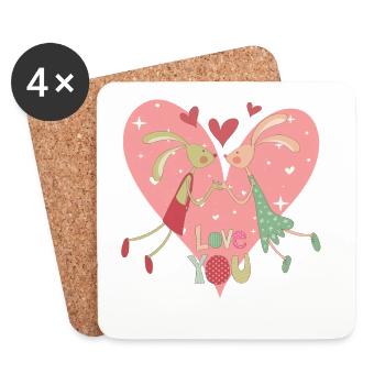 Illustration d’amour de couple de lapins mignons - Dessous de verre (lot de 4) - blanc - Devant
