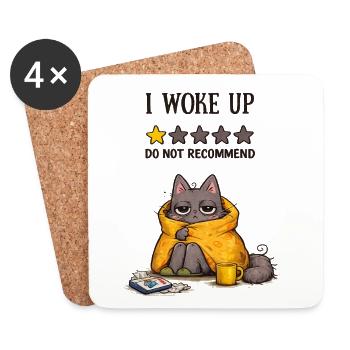 Je me suis réveillé – Je ne recommande pas (chat fatigué) - Dessous de verre (lot de 4) - blanc - Devant