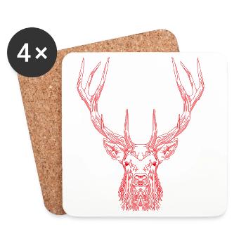 Tech Deer – Geometrischer Hirsch in Rot - Untersetzer (4er-Set) - Weiß - Vorne