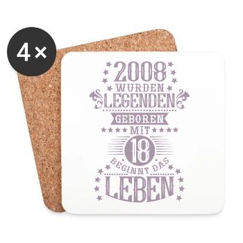 Legenden Jahrgang 2008 18 Geburtstag Vintage Retro - Untersetzer (4er-Set) - Weiß - Vorne