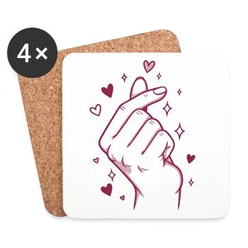 Kpop Musique coréenne Doigts mignons Cœur Amour Corée - Dessous de verre (lot de 4) - blanc - Devant