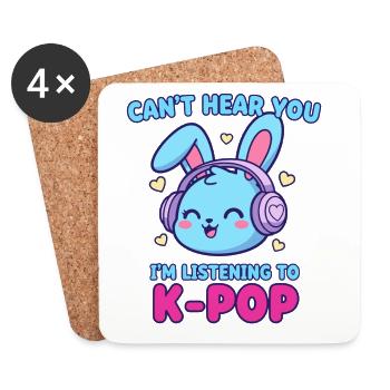 Je ne t’entends pas, j’écoute du K-Pop Bunny coréen - Dessous de verre (lot de 4) - blanc - Devant