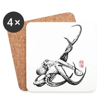 Octopus with Kanji Stamp - Coasters (set of 4) - white - Front