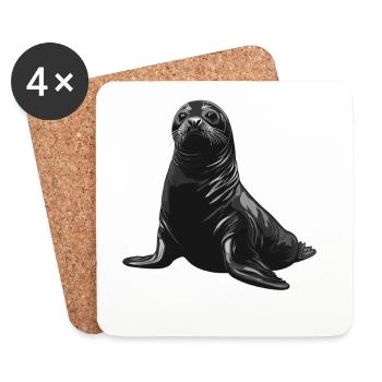 Black Seal Portrait - Coasters (set of 4) - white - Front