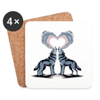 Heart Wolves : Amour Jumeau - Couple de Loups - Dessous de verre (lot de 4) - blanc - Devant
