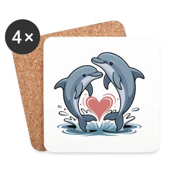 Duo dauphin-cœur dans le cœur de l’eau - Dessous de verre (lot de 4) - blanc - Devant