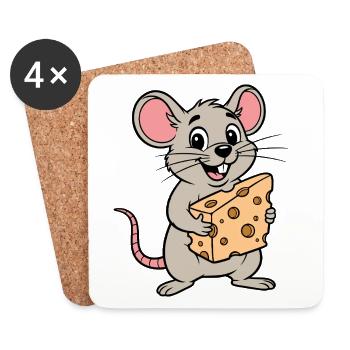 Cheeky Mouse Cartoon with Cheese - Coasters (set of 4) - white - Front