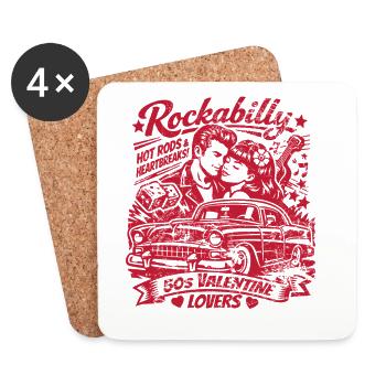 Duo d’amour rockabilly HotRod de la Saint-Valentin - Dessous de verre (lot de 4) - blanc - Devant