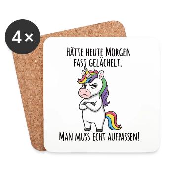 Almost Smiled – Grumpy Unicorn Morning Grouch - Coasters (set of 4) - white - Front