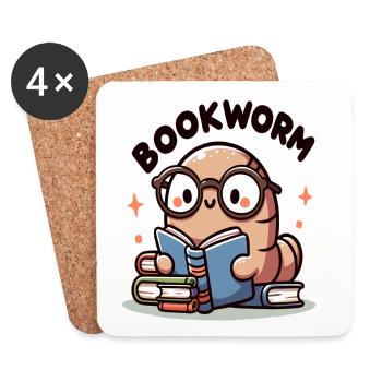 Brillenbuchwurm beim Lesen - Untersetzer (4er-Set) - Weiß - Vorne