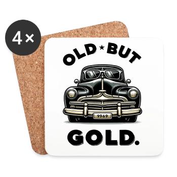 Vieille voiture vintage mais dorée - Dessous de verre (lot de 4) - blanc - Devant