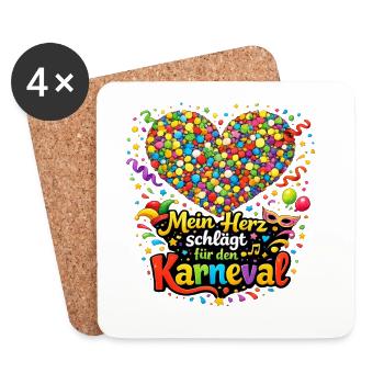 Mon cœur bat pour le carnaval Jecke Fasching - Dessous de verre (lot de 4) - blanc - Devant