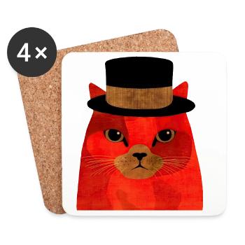 Chat Rouge Cool avec un haut-de-forme - Dessous de verre (lot de 4) - blanc - Devant