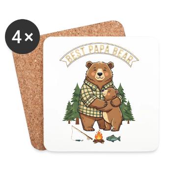 Meilleur Papa Ours – Cadeau de papa ours mignon - Dessous de verre (lot de 4) - blanc - Devant