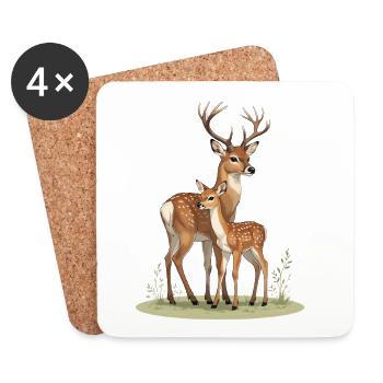 Wood Deer Duo Nature Silhouette - Coasters (set of 4) - white - Front