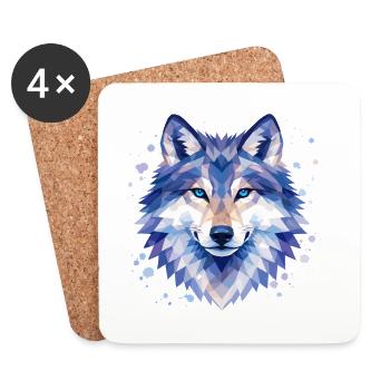 Geometrisches Wolf Design | Wildtier Kunst Print - Untersetzer (4er-Set) - Weiß - Vorne