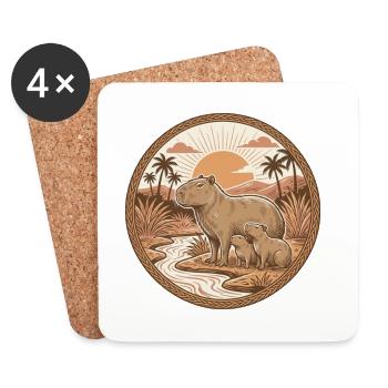 Emblème vintage de la famille Capybara Sunset - Dessous de verre (lot de 4) - blanc - Devant