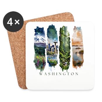 Washington Travel – Evergreen & Skyline Vibes - Untersetzer (4er-Set) - Weiß - Vorne