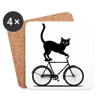 Black Cat Rides Bike - Cool Retro Design - Coasters (set of 4) - white - Front