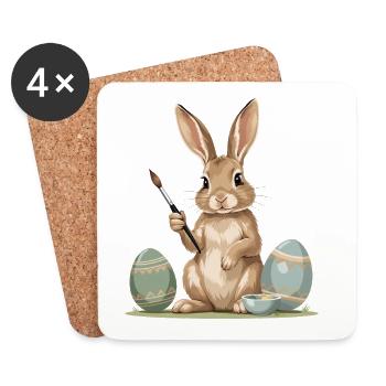 Easter Bunny with Brush - Coasters (set of 4) - white - Front